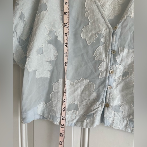 Aritzia Wilfred Henrietta Shirt Large Baby Blue Long Sleeve Semi Sheer Button Up - Picture 3 of 12